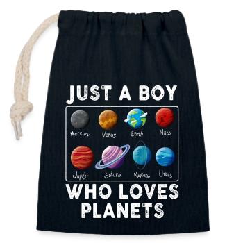 Juste un garçon qui aime les planètes du système solaire - Sac cadeau en coton avec cordon (14 x 20 cm) - bleu marine - Devant
