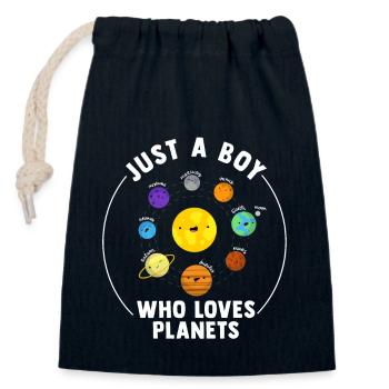 Juste un garçon qui aime les planètes du système solaire - Sac cadeau en coton avec cordon (14 x 20 cm) - bleu marine - Devant