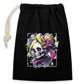 Skull Skull Skull Skeleton Bone - Closable cotton gift bag (14x20cm) - black - Front