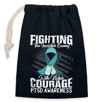 PTSD Awareness Gift Teal Ribbon US Veteran - Closable cotton gift bag (14x20cm) - navy - Front