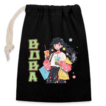 Anime and Boba Bubble Tea - Closable cotton gift bag (14x20cm) - black - Front
