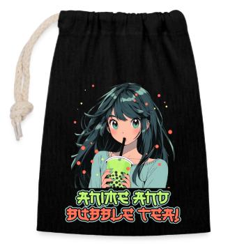 Anime and Boba Bubble Tea - Closable cotton gift bag (14x20cm) - black - Front