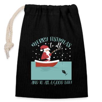 Happy fishmas to all and a good bite - Closable cotton gift bag (14x20cm) - black - Front