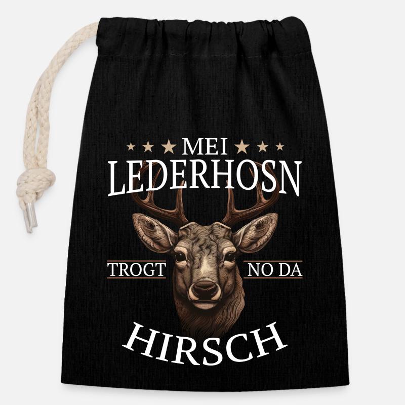 Hirsch Trachtenshirt Geweih Hirsche - Verschließbarer Geschenkbeutel aus Baumwolle (14x20cm) - Schwarz