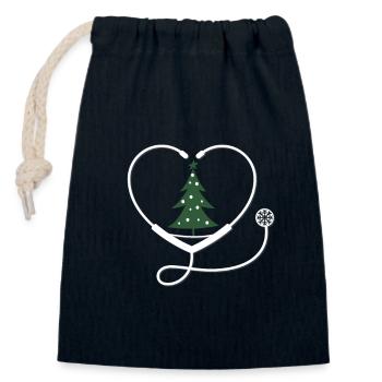 Infirmière Arbre de Noël Flocon de neige - Sac cadeau en coton avec cordon (14 x 20 cm) - bleu marine - Devant