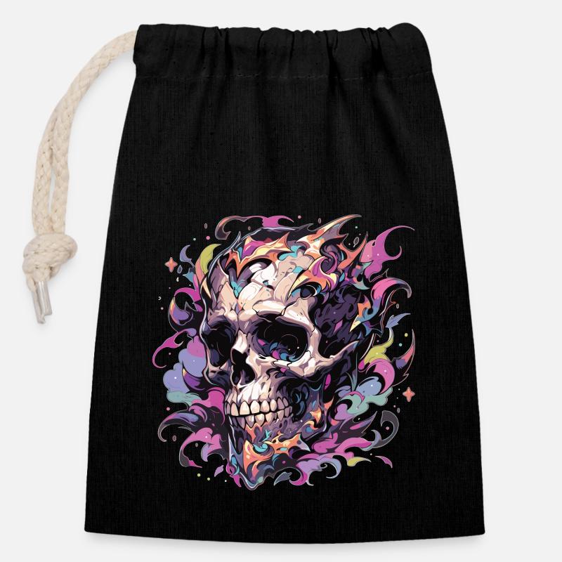 Skull - Closable cotton gift bag (14x20cm) - black