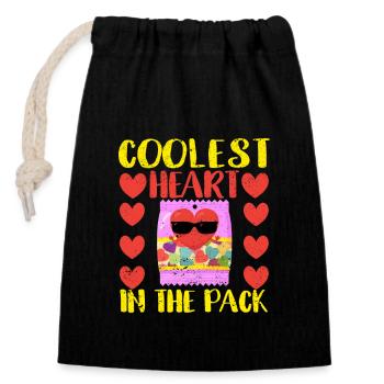Coolest heart in the pack funny Valentine's Day - Closable cotton gift bag (14x20cm) - black - Front