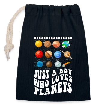 Juste un garçon qui aime les planètes du système solaire - Sac cadeau en coton avec cordon (14 x 20 cm) - bleu marine - Devant