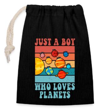 Juste un garçon qui aime les planètes du système solaire - Sac cadeau en coton avec cordon (14 x 20 cm) - noir - Devant