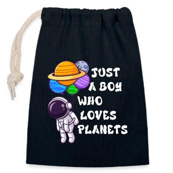 Juste un garçon qui aime les planètes du système solaire - Sac cadeau en coton avec cordon (14 x 20 cm) - bleu marine - Devant