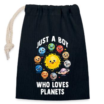 Just A Boy Who Loves Planets Solar System - Closable cotton gift bag (14x20cm) - navy - Front