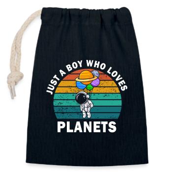 Juste un garçon qui aime les planètes du système solaire - Sac cadeau en coton avec cordon (14 x 20 cm) - bleu marine - Devant