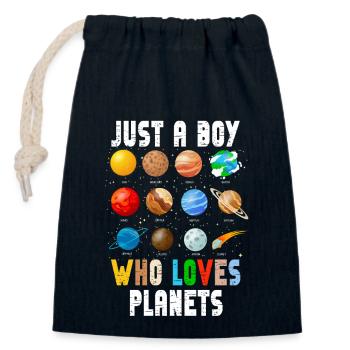 Juste un garçon qui aime les planètes du système solaire - Sac cadeau en coton avec cordon (14 x 20 cm) - bleu marine - Devant