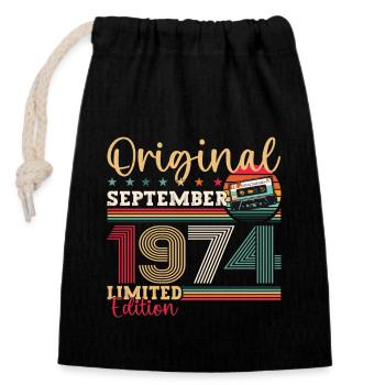 49th Birthday September Vintage 1974 Cassette - Closable cotton gift bag (14x20cm) - black - Front