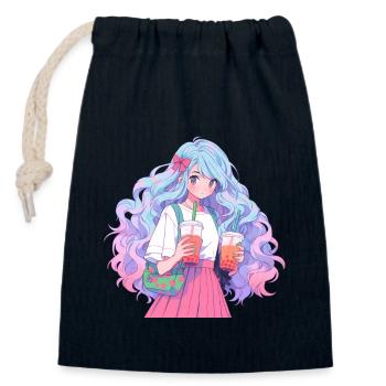 Anime and Boba Bubble Tea - Closable cotton gift bag (14x20cm) - navy - Front