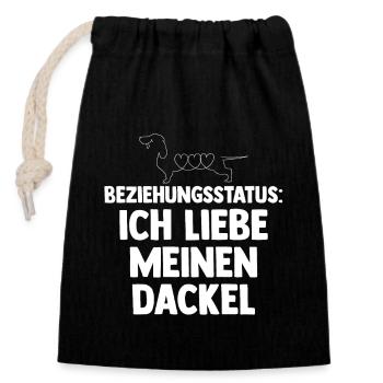 Hund Beziehungsstatus Dackel - Verschließbarer Geschenkbeutel aus Baumwolle (14x20cm) - Schwarz - Vorne