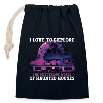 Horreur Paranormal Maison hantée effrayant Halloween - Sac cadeau en coton avec cordon (14 x 20 cm) - bleu marine - Devant