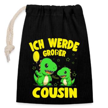 Ich Werde Großer Cousin Dinosaurier bald Cousin - Verschließbarer Geschenkbeutel aus Baumwolle (14x20cm) - Schwarz - Vorne