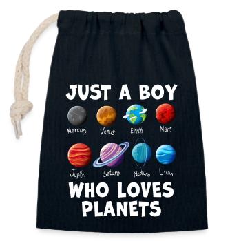 Juste un garçon qui aime les planètes du système solaire - Sac cadeau en coton avec cordon (14 x 20 cm) - bleu marine - Devant