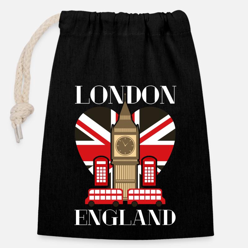 Londyn, Anglia - Ściągany sznurkiem worek na prezenty (14 x 20 cm) - czarny