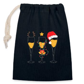 Funny Wein Weihnachten Santa Hut Xmas Lichter - Verschließbarer Geschenkbeutel aus Baumwolle (14x20cm) - Navy - Vorne