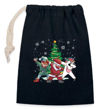 Dabbing Santa Claus Elf Unicorn Christmas Tree - Closable cotton gift bag (14x20cm) - navy - Front