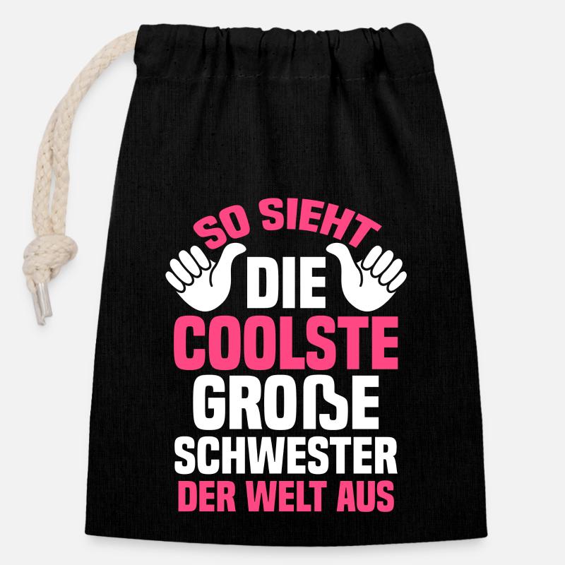Geschwister Schwestern Schwester - Verschließbarer Geschenkbeutel aus Baumwolle (14x20cm) - Schwarz