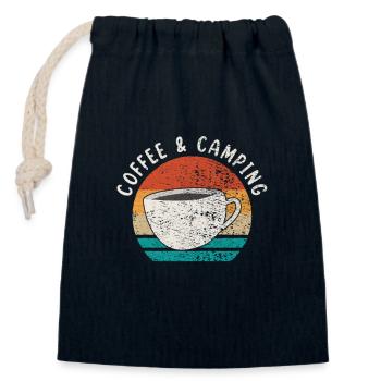 Camping et café - Sac cadeau en coton avec cordon (14 x 20 cm) - bleu marine - Devant
