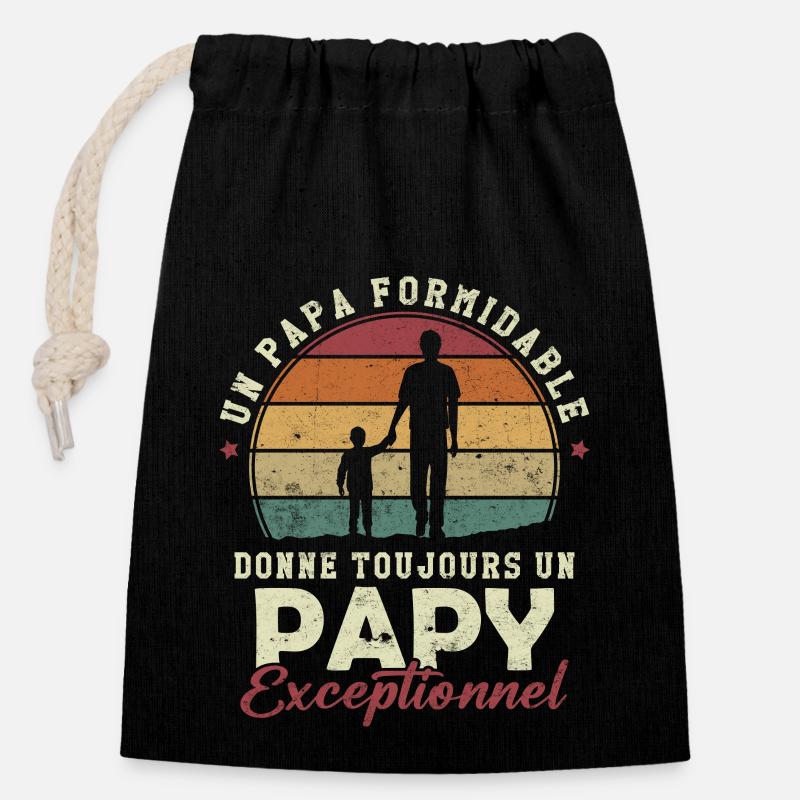 Papa formidable, papy exceptionnel - Sac cadeau en coton avec cordon (14 x 20 cm) - noir