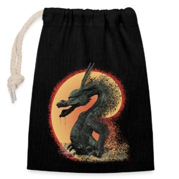 Japanischer Drache Kraft Stärke Weisheit - Verschließbarer Geschenkbeutel aus Baumwolle (14x20cm) - Schwarz - Vorne
