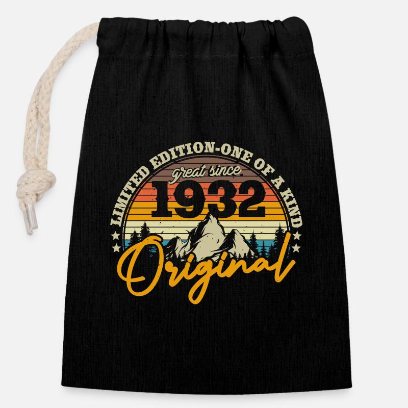 Geschenk 91/92 Geburtstag 1932 Vintage - Verschließbarer Geschenkbeutel aus Baumwolle (14x20cm) - Schwarz