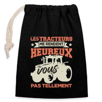 Tracteur Humour Paysan Fermier - Sac cadeau en coton avec cordon (14 x 20 cm) - noir - Devant