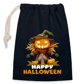 Happy Halloween Pumpkin Scarecrow Graphic - Closable cotton gift bag (14x20cm) - navy - Front