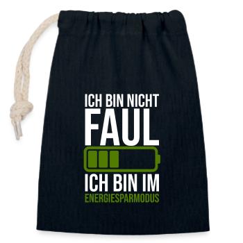 Lustiger Spruch Faulheit - Energiesparmodus - Verschließbarer Geschenkbeutel aus Baumwolle (14x20cm) - Navy - Vorne