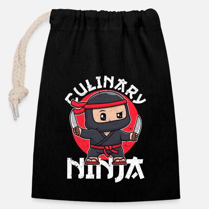 Culinary Ninja Lover Funny Chefs Chef - Closable cotton gift bag (14x20cm) - black