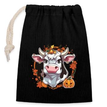 Kuh Milchkuh Kuh Halloween Herbst Landwirt - Verschließbarer Geschenkbeutel aus Baumwolle (14x20cm) - Schwarz - Vorne