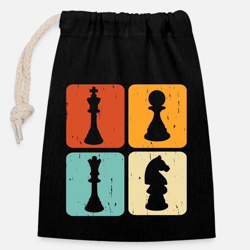 Schach - Verschließbarer Geschenkbeutel aus Baumwolle (14x20cm) - Schwarz