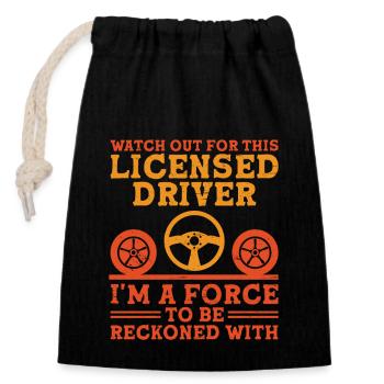 Driving License Passed New Driver Permit Driving S - Closable cotton gift bag (14x20cm) - black - Front