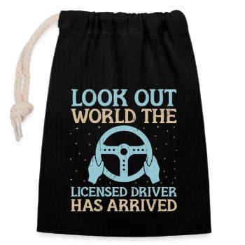 Driving License Passed New Driver Permit Driving S - Closable cotton gift bag (14x20cm) - black - Front