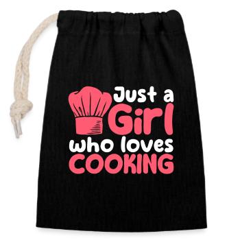 Just A Girl Who Loves Cooking Culinary Cook Chef - Verschließbarer Geschenkbeutel aus Baumwolle (14x20cm) - Schwarz - Vorne