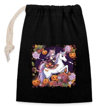 Einhorn Halloween Einhörner Unicorn Helloween - Verschließbarer Geschenkbeutel aus Baumwolle (14x20cm) - Schwarz - Vorne