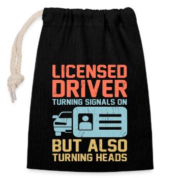 Driving License Passed New Driver Permit Driving S - Closable cotton gift bag (14x20cm) - black - Front