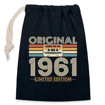 1961 Birthday present - Closable cotton gift bag (14x20cm) - navy - Front