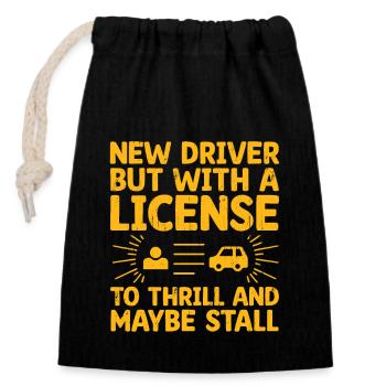 Driving License Passed New Driver Permit Driving S - Closable cotton gift bag (14x20cm) - black - Front