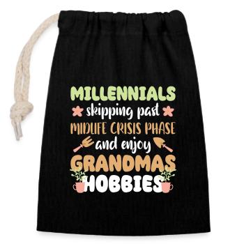 Millennials Enjoy Grandmas Hobbies Pflanzen - Verschließbarer Geschenkbeutel aus Baumwolle (14x20cm) - Schwarz - Vorne