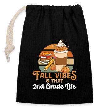 Fall Vibes That 2nd Grade Life Second Grader - Closable cotton gift bag (14x20cm) - black - Front