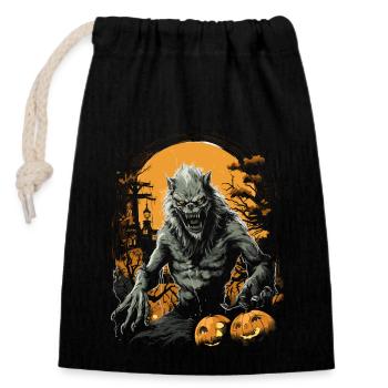 Wild Werewolf With Pumpkins In Gloomy Full Moon - Closable cotton gift bag (14x20cm) - black - Front