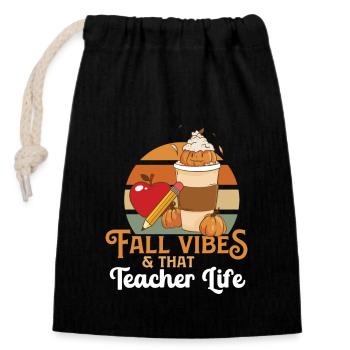 Fall Vibes That Teacher Life Hello Autumn Live - Verschließbarer Geschenkbeutel aus Baumwolle (14x20cm) - Schwarz - Vorne