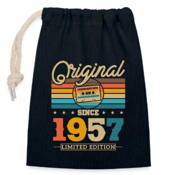 Vintage 1957 Anniversaire Rétro - Sac cadeau en coton avec cordon (14 x 20 cm) - bleu marine - Devant