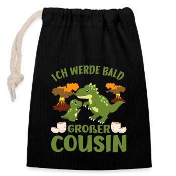 Ich Werde Bald Großer Cousin Dino bald Cousin - Verschließbarer Geschenkbeutel aus Baumwolle (14x20cm) - Schwarz - Vorne